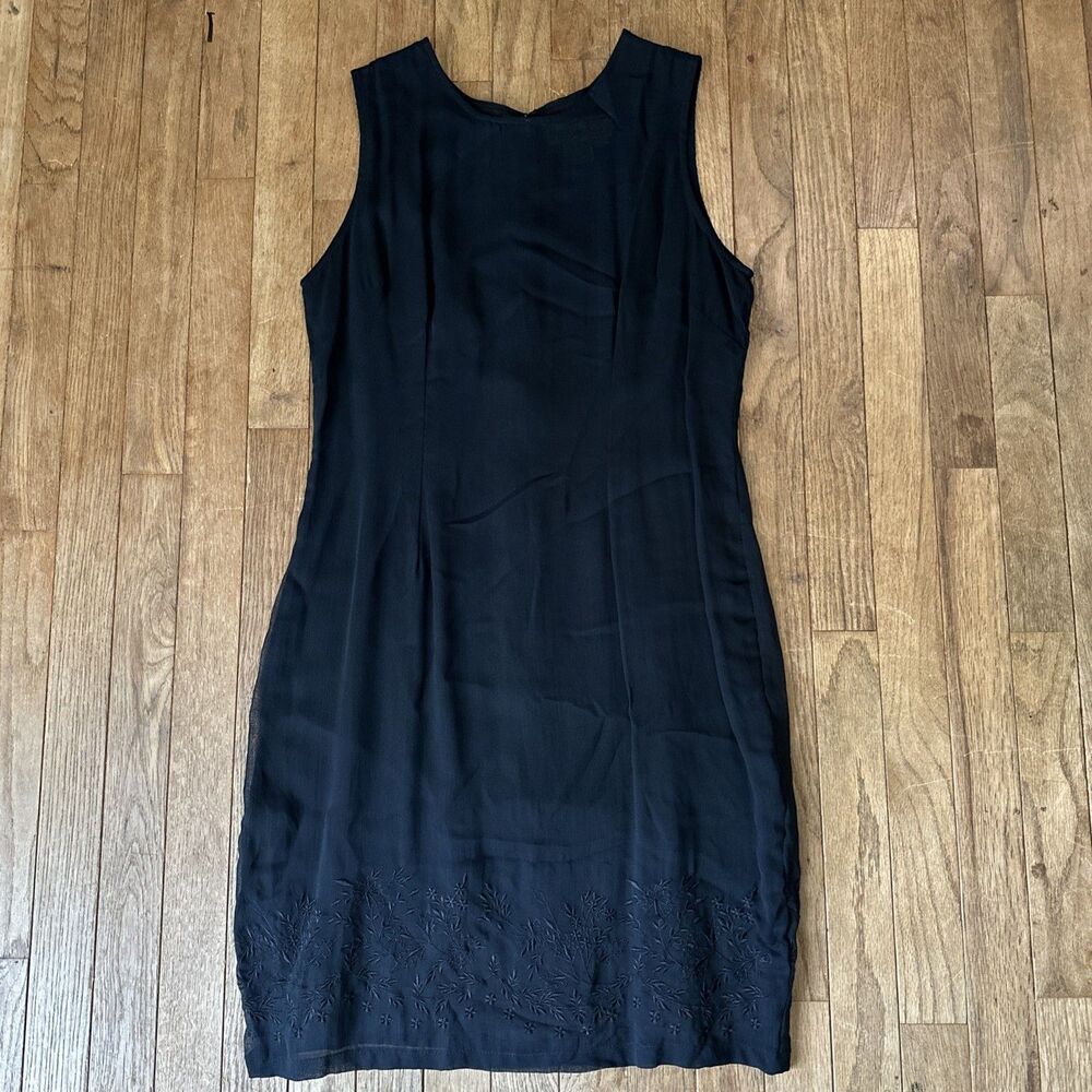 Vtg CBK Victoria Holley Black Whimsigoth Sleeveless Embroidered‎ Sheath Dress S